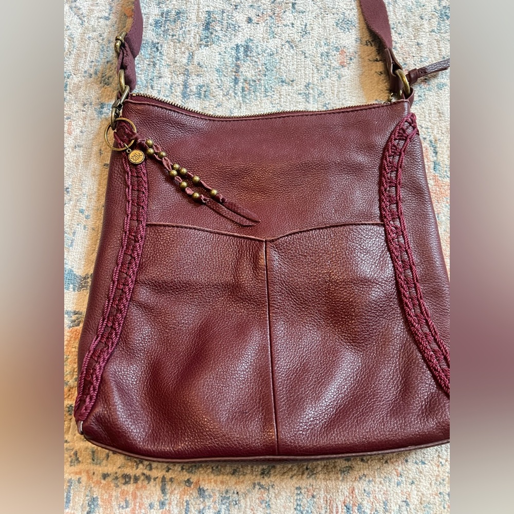 The Sak Burgundy Leather Shoulder Bag with Braided Trim